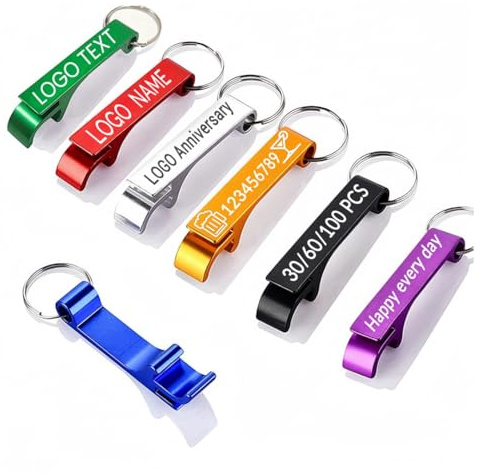100/60/30PCS Portachiavi Apribottiglie Personalizzati in Massa, Testo Personalizzato, Logo e Foto, Ideale per Matrimoni, Feste, Eventi, Regali Aziendali e Omaggi