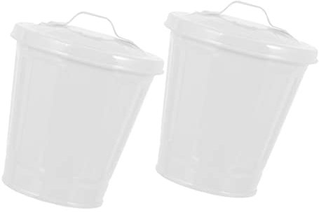 ULTECHNOVO Lot de 2 Poubelles de Bureau Galvanisées Couvercle, Mini Corbeilles en Fer pour Rangement Stylos et Déchets, Blanc, Polyvalentes pour Bureau, Maison ou École, Décoration