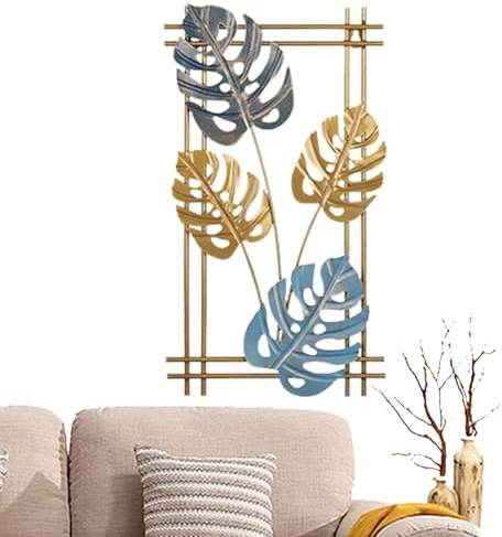Metallblatt Wanddekoration - Designwand Skulptur, elegante 3D Dekoration | Goldenes künstlerisches Blatt, dekoratives Wandornament mit schickem Ambiente im modernen Wohnzimmer, Flur oder raffiniertem