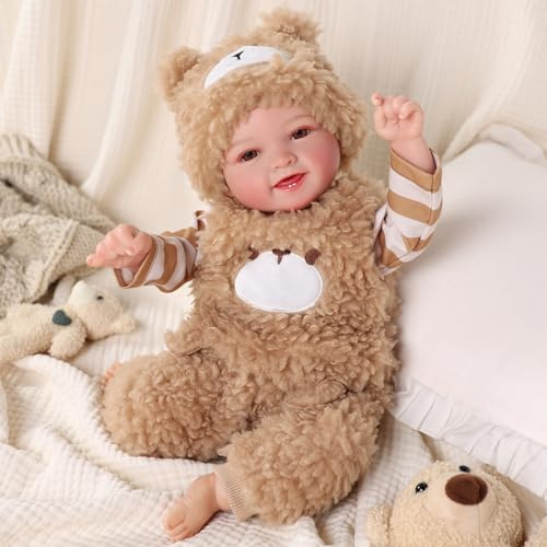 JIZHI Reborn Puppe - 17 Zoll Lebensechte Babypuppen mit Hand-Zeichnung-Haar,Baumwollkörper - Baby Puppen Mädchen Mit Braun Augen mit Bekleidung und Accessoires