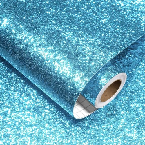 Decotalk Selbstklebende Tapete Himmelblau Glitzer Klebefolie für Möbel 40X300cm Wand Tapeten Wohnzimmer Flur Glitzerfolie Möbelfolie Selbstklebend Vinyltapete Schrankfolie Kindertapete Abziehbar