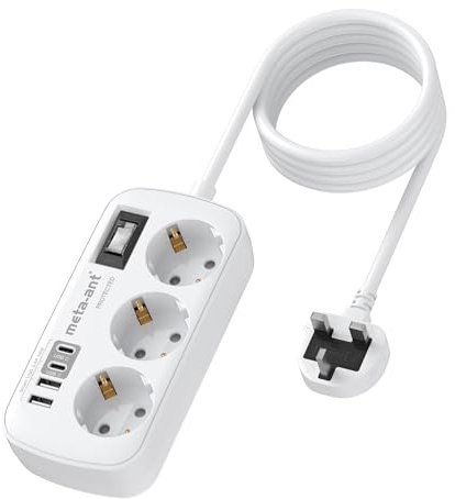 Reiseadapter UK Adapter England Deutschland Stecker, 7 in1 Steckdosenadapter England mit 3AC 2 USB C und 2 USB A, Reiseadapter Typ G für London Malta Irland Dubai, Adapter UK auf EU