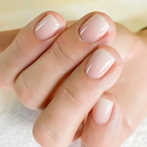 24PCS French Gradient Press on Nails, Short Square False Nails with Elegant Design,Acrylic Nail Kit for Women, Stick on Nails with Manicure Tools Included, Long-Lasting Removable Nail Art Set