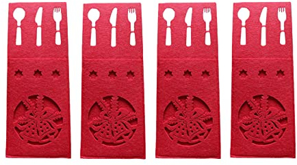 LAIOUSN Cutlery Bags 4Pcs Pocket Christmas Flower Fork Spoon Holder Bags For Kitchen Tableware Decoration Gift Supply Cutlery Bag