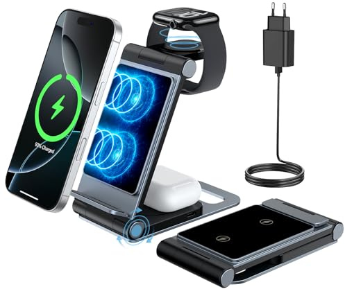 3 in 1 Ladestation für Apple Watch und iPhone Faltbares für iPhone 17 16 15 14 13 12 11 Series, für Apple Watch Ultra SE 11 10 9 8 7 6 5 4 3 2, für AirPods Pro 3 2 mit 18W Netzteil