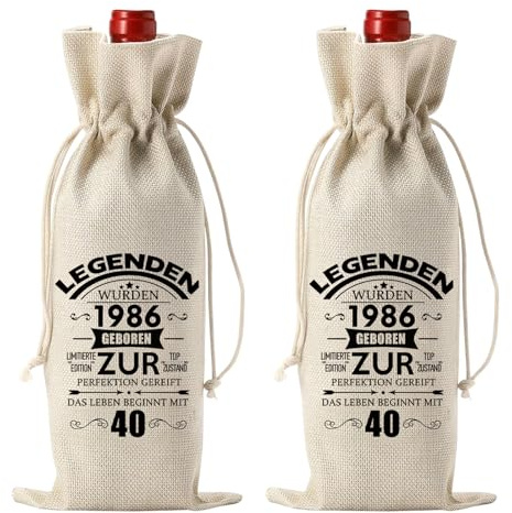 2PCS Flaschenbeutel zum 40. Geburtstag, 1986 Geschenke Weinbeutel, Geschenk zum 40 Geburtstag Männer und Frauen, Wein Geschenktüte Jutebeutel, Weingeschenkbeutel für Ehefrauen, Freunde, Kollege