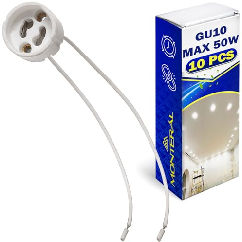 MONTERAL 10 Stück Keramische GU10 Fassung mit Kabel 250V 2A für Glühbirne Max 50W für LED Glühlampen Halogenlampen - Farbe Weiß – Garantie 10 Jahre | für LED Halogenlampen - 10 Jahre Garantie - MONTERAL
