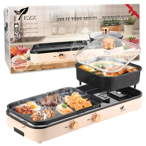 2026 Electric Hot Pot with Grill,2-10 People Indoor Hot Pot 2 in 1 Multi-function Smokeless Shabu-Shabu Hotpot Korean BBQ Grill for Simmer,Separate Dual Temperature Contral