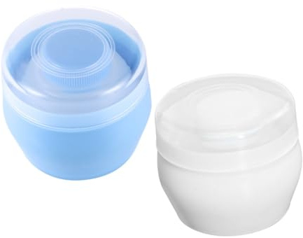 GLSTOY 2 Stück Powder Puff Box mit Großem Fassungsvermögen Tragbarer Leichter Puderbehälter für Babypuder und Talkumpuder Praktische Geschenkidee für Neue Mütter Blau und Weiß