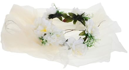 NOLITOY Bandeau de Mariée Blanc avec Fleurs Cheveux, Voile à Nœud Léger et Confortable, pour Cérémonie de Mariage ou Vacances la Plage