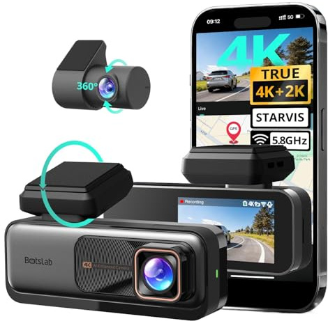 BOTSLAB G980H 4K STARVIS Dash Cam Front and Rear, ADAS, WDR Night Vision | 5.8GHz WiFi, 170°+150°Wide Angle Dashcam, Built-in GPS, 24/7 Parking Mode, Emergency Recording, Loop Recording（No SD Card)