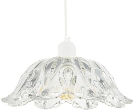 Modern Scallop Rimmed Moulded Clear Glass Pendant Ceiling Lighting Shade | 10cm x 26cm | for Kitchen Dining Room etc by Happy Homewares
