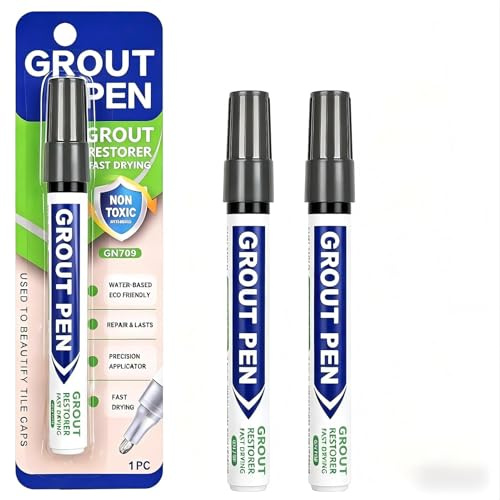 2PCS Dark Grey Grout Pens, Tile Paint Marker for Tiles Bathroom | Waterproof Grout Restorer Marker Kit for Wall Floor Kitchen Porch Patio Repair Shower Floor & Wall