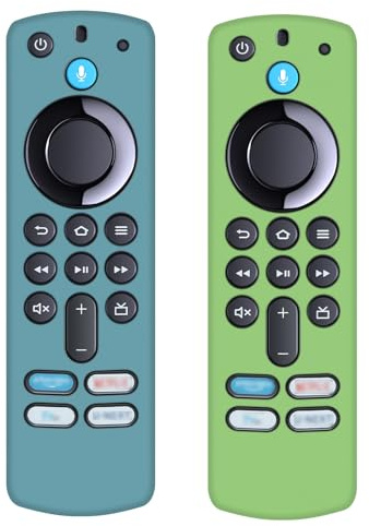 WKOLF (2 Pack) Silicone Protective Remote Cover for Fire TV Stick 4K Alexa Voice Remote 3rd Gen(Silicone,Glow Turquois& Glow Green)
