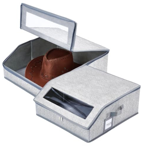INTERWARM 4 Pack 2-en-1 chapeau organisateur pour casquettes de baseball tient 96 casquettes, placard chapeau organisateur empilable boîte de chapeaux avec poignées avec couvercle transparent, gris