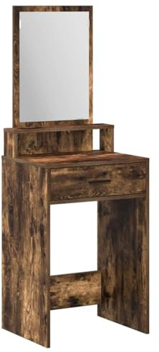 Générique Tavolo da toilette con specchio, tavolino in rovere fumato, 50 x 41 x 140 cm, in legno di ingegneria, finitura opaca, cassetti portaoggetti per camera da letto