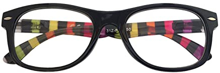 Zippo Occhiali da Lettura, Realizzati con Montatura dalle Linee Morbide, Ideale per Uomo e Donna, Diottria +2.00, Color Nero, Aste a Righe Multicolor