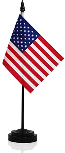 ANLEY USA Deluxe skrivbordsflaggsats - 6 x 4 tum amerikansk amerikansk skrivbordsflagga med 12 solid pol - levande färg och blekbeständig - svart bas och spjutstopp