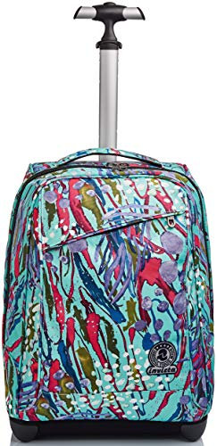 Invicta TROLLEY, 2 in 1, Schulranzen mit Rollen, Rucksack mit Trolleyfunktion für Schule, Reisen, Mädchen&Jungen, türkis/mehrfarbig, ABSTRACT JUNGLE