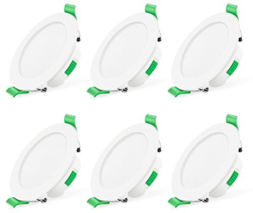 ALUSSO LED Downlights Dimmable 7W IP44 Slim Recessed Ceiling Lights, 3CCT 3000K Warm 4000K Neutral 6500K Cool Adjustable Bathroom Spotlights, White, 6 Pack