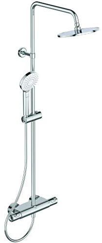 Ideal Standard A7230AA Ceratherm T50 Duschsystem mit Brausethermostat und Ablage – 3-Funktions-Handbrause Ø 11 cm und Regenbrause Ø 20 cm – Brauseschlauch 175 cm – in Chrom