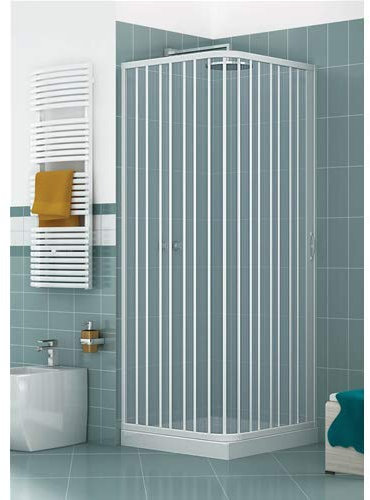 HDcasa Cabine de douche pliante Paola en PVC, porte unique réversible et réductible, ouverture latérale avec profilés blancs, cabine d'angle gain place, fabriquée Italie, 80 x 185 cm (hauteur).