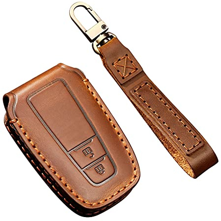 ontto Autoschlüssel Hülle Passt für Toyota C-HR Camry Corolla Prius Rav4 Land Cruiser Yaris Prado Fernbedienung Cover Leder Schlüsselhülle Schlüsselanhänger Schlüssel Schutz Etui 2 Tasten-Braun A