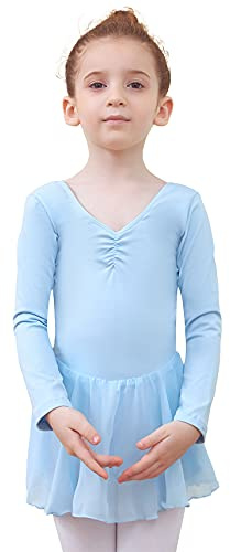 Tancefair Kinder Ballettkleidung Mädchen Ballettkleid Kurzarm Tanzkleid Baumwolle Balletttrikot Ballettanzug Tanzbody Gymnastikanzug mit Chiffon Rock Tütü