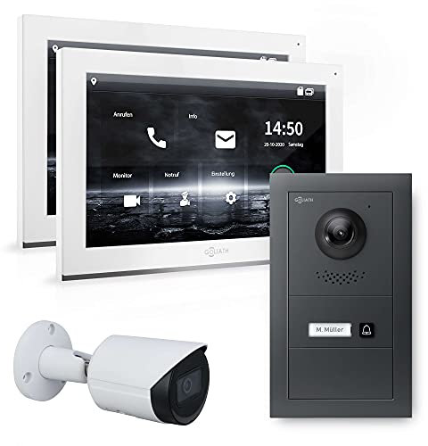 Goliath Hybrid | IP | Full-HD Video Türsprechanlage | App | 1-Fam | 2 x Full-Touchscreen 10 | Aluminium Unterputz Türstation | + Blanko Modul | 180° Ultra-Weitwinkel | AV-IPS-613