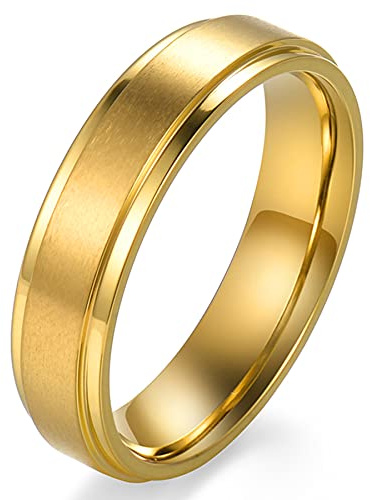Mabohity Ring Breit Gold 6mm massiv, Titan Ringe, Edle-Elegant Bandring für Damen/Herren, Größe 70