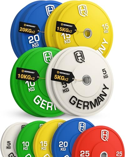 HQ Germany® Bumper Plates 50 mm [Nach IWF-Norm] - Hantelscheiben 5-25kg | Premium Vollgummi, Ø 450mm, 50mm-Bohrung, Shore-A 85 Härte, schmales Design, Edelstahl-Hülse