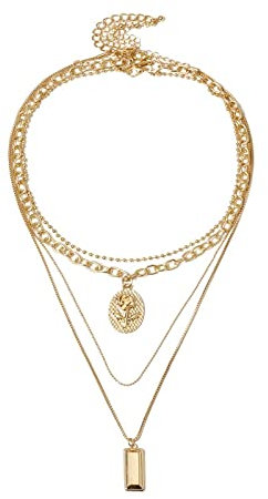 Stfery Layering Kette Rose, Mehrlagige Halskette Gold Vergoldet Vintage Relief Rose Kugelkette Frauen Schmuck