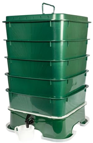 Vermihut ® Plus - Compostador de lombrices fabricado en Estados Unidos, 5 bandejas, verde bosque, diseño sostenible tanto para interiores como exteriores, contenedor de compostaje de gusanos para