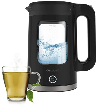 Cecotec Hervidor de Agua Eléctrico 1,7L Thermosense 330 Glassy. 2200W, Cuerpo de Vidrio de Borosilicato, Filtro Antical, Base 360º, Recipiente sin Cables, Indicador Luminoso