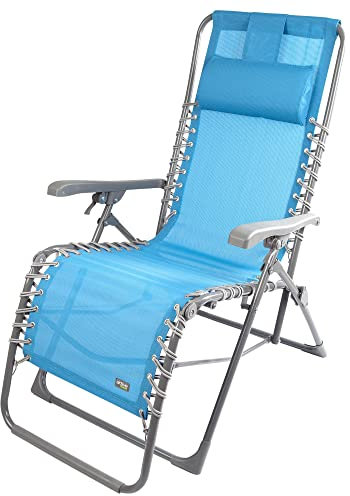 Aktive 61079 - Kippsicherer Klapp-Strandstuhl, stabil, langlebig: Max. Gewicht. 150kg, Textilene-Material, Liegefunktion mit Positionsverstellung, Maße 160x52x76/106cm, Klappstühle