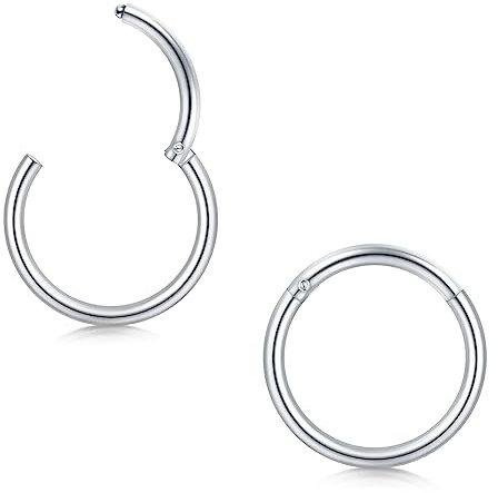 Longita 2 Stück Nasenpiercing Ring, 316L Chirurgenstahl Nasenring, 16G Septum Clicker Ring, Helix Conch Knorpel Tragus Piercing Ohr Innendurchmesser 5MM Silber
