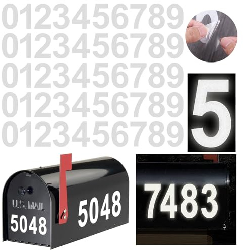 Reflective Mailbox Numbers Sticker Decal Die Cut Classic Style Vinyl Waterproof Number Self Adhesive 5 Sets (3 x 5 set) for Signs, Door, Cars, Trucks, Home, Business, Address Number (3inch, 5 sets)