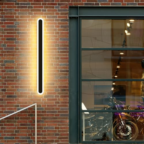 Mikeru Lange Außenwandleuchten Led, 80cm Schwarze Wandleuchte mit Fernbedienung, 3 Lichtfarben 3000K/4500K/6000K & Memory Funktion, dimmbar 10% bis 100% Wandhalterung für Innen-Außenbeleuchtung