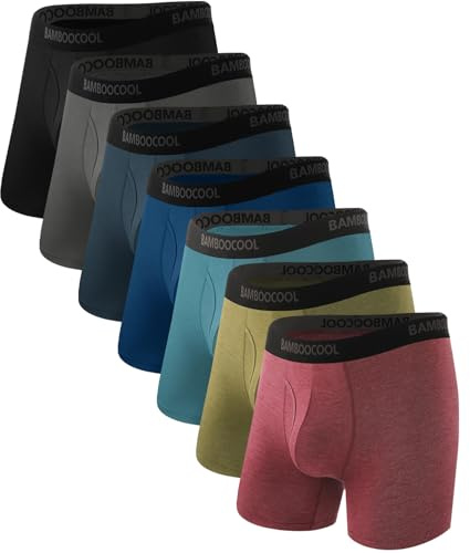 BAMBOO COOL Men's Underwear Breathable Boxer Briefs with Fly Moisture-Wicking Lightweight Underwear