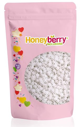 HONEYBERRY Weiße Schneeflocken Streusel 200g - Natürliche Essbare Streusel Tortendeko - Schneeflocken Streudeko, Zuckerstreusel zum Verzieren von Kuchen, Muffins und Desserts - Hergestellt in der EU
