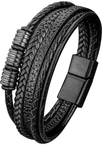 Mochity Lederarmband Herren, Herren Armband Edelstahl, Viking Herrenarmband, Schwarz Armbänder Für Männer, Männer Geschenke (G)