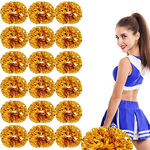ANTM Cheerleader-Pompons, 18er-Pack, Sport, Tanz, Jubel, Cheerleader-Pompons aus Kunststoff, metallisch, für Kinder und Erwachsene (Gold)