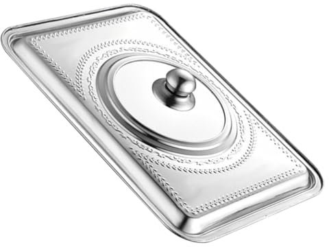 Lurrose Grease Splatter Screen Oil Barrier Handle Heat Insulation Cover Rectangular Basting Cover Stainless Steel Food Dome Cover Melting Dome Lid for Flat Top Bbq Kitchen (36x27cm)