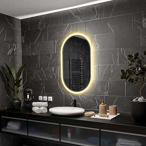 Alasta Hamburg Spiegel Gerundet mit Licht 70x120 cm NeutralWeiß Badezimmer Spiegel mit Beleuchtung LED Badspiegel Wandspiegel Badezimmerspiegel mit Beleuchtung