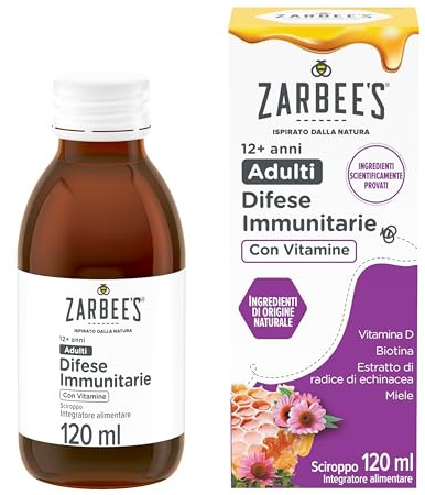 Zarbee's Sciroppo Adulti Difese Immunitarie Con Vitamine, Integratore difese immunitarie con miele puro, vitamina D e biotina, Multivitaminico per supportare il sistema immunitario, 120 ml
