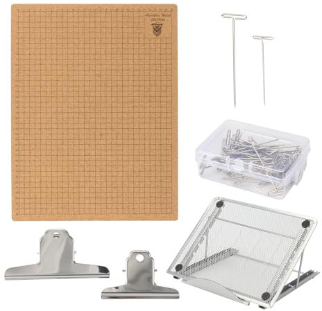 Lxmxgk 12x16 Inch Macrame Board Set, Macrame Board and Metal Adjustable Holder with T Pins Clips, Supplies Braiding Craft Helper, Board for Macrame and Knotting, Macrame Supplies Double Sided Grids