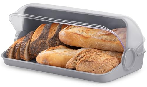 KONZEPT Brotkasten aus Kunststoff Taupe - Brot Aufbewahrungsbox für Brötchen, Kuchen und Brot, Brotdose mit hoher Kapazität, Transparent - Brotbox Küche