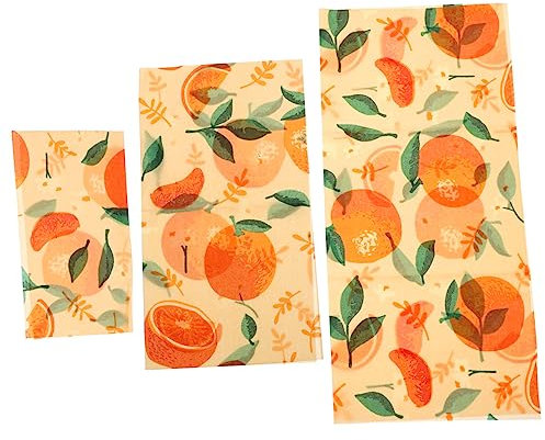 Mikinona Beeswax Food Wraps Reusable Sustainable Food Wrapping Cloths 3pcs Orange Fresh-Keeping Cloths for Kitchen Storage and Sandwich Wrapping