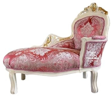 CasAmin Home & Living Kleine Chaiselongue im Französischen Louis-Stil mit Blumenmuster, Bank im Retro-Barockstil in Samtrosa als Heimdekoration