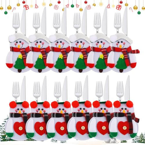 Hillylolly Porte Couvert Noel Deco, Range Couvert Noel, Sacs à Couverts, Repose Couvert Noel, Porte Couvert Noel, Vaisselle en Carton Noel, Deco Table Noel (Blanc)